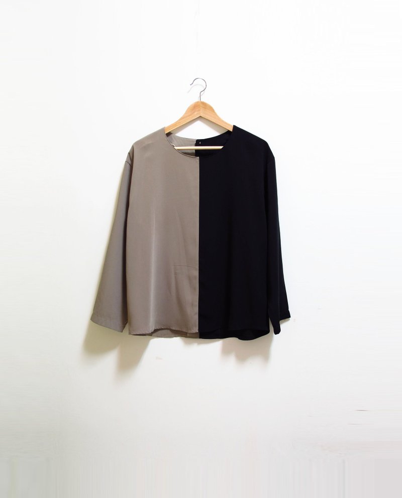 Wahr_灰撞黑上衣 - 女装上衣 - 其他材质 黑色