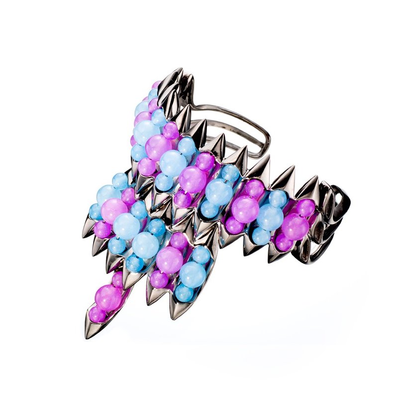 双色前卫手镯 / 黑色纯银手环 / 925银个性生日礼物银饰 / Chalcedony black silver bangle - 手链/手环 - 半宝石 