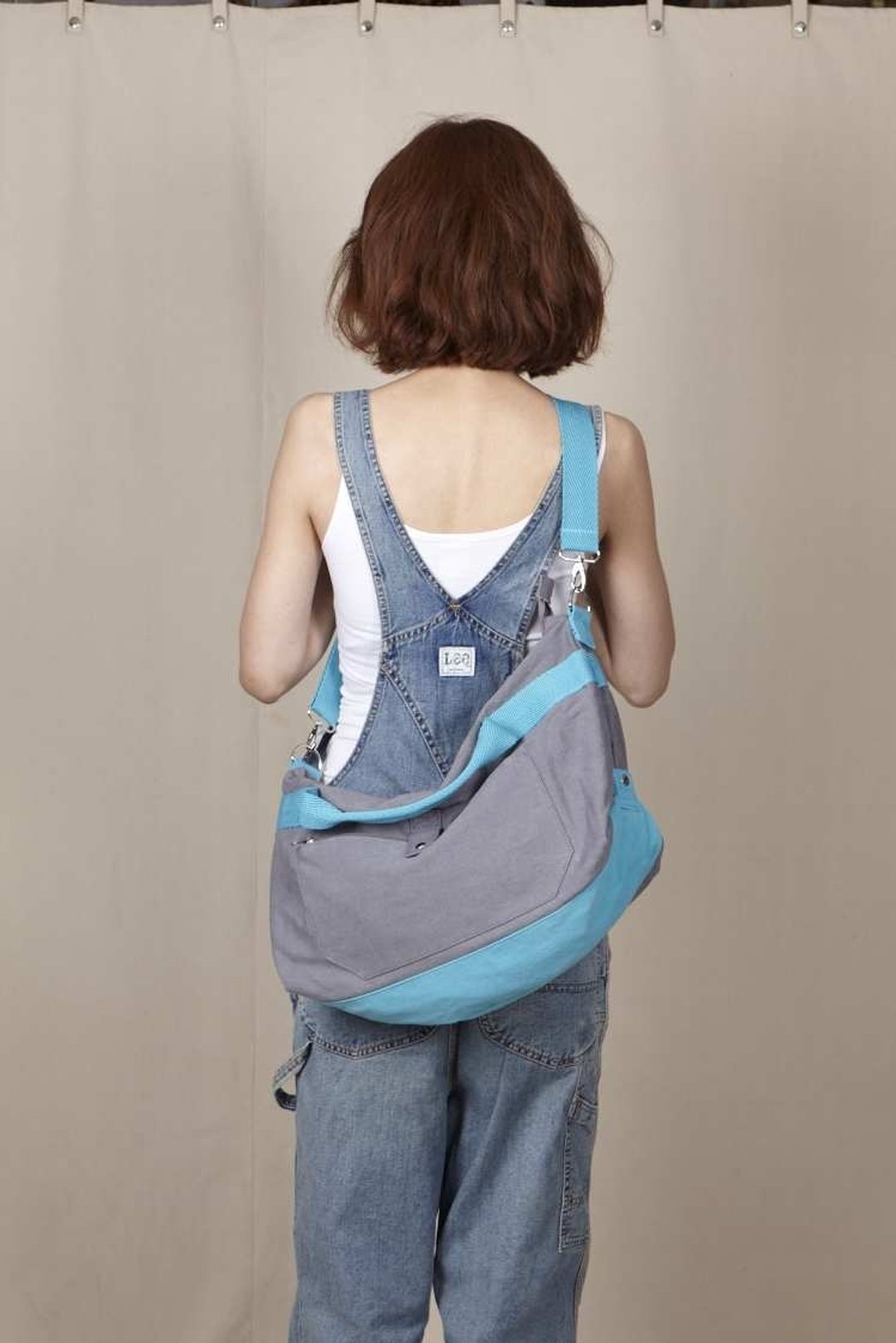 Canvas tote 帆布2用袋 - 湖水蓝/灰 - 侧背包/斜挎包 - 其他材质 灰色