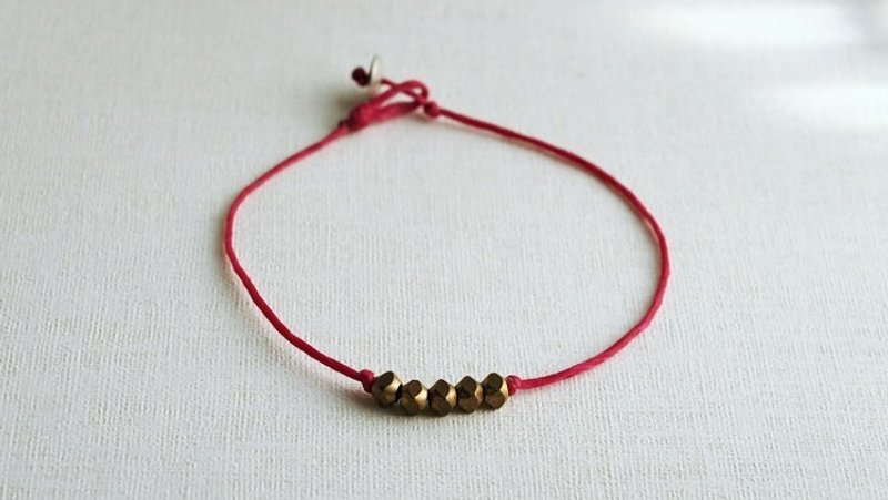切面小铜珠桃红蜡绳手链-搭配925纯银扣 - 手链/手环 - 其他金属 红色