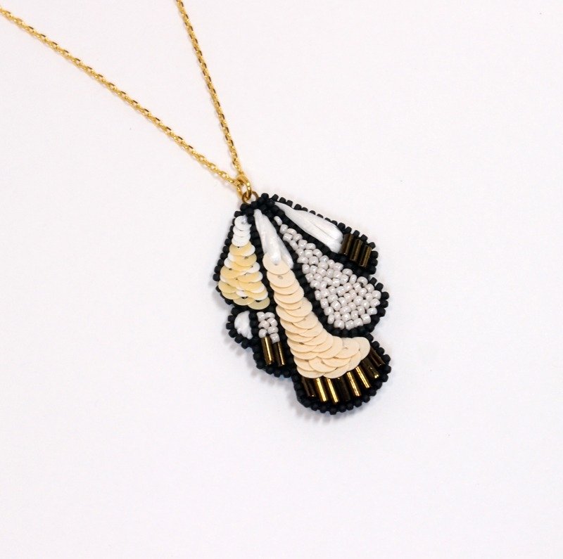 米白 雪花手工刺绣项链 - 项链 - 绣线 白色