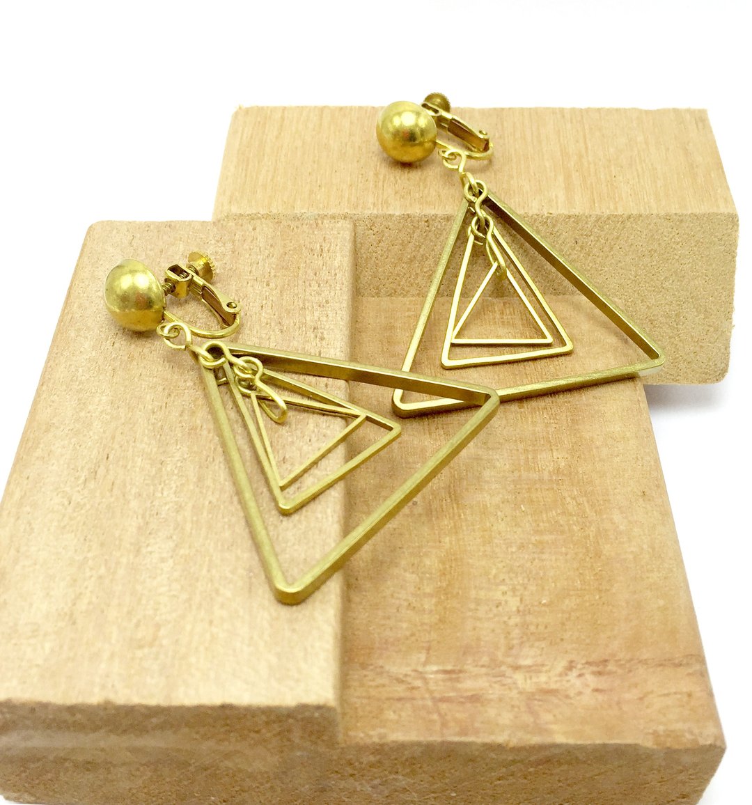三菱镜（黄铜夹式耳环） - 耳环/耳夹 - 其他金属 咖啡色