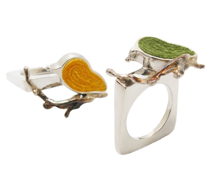 手工925纯银黄色小鸟戒指,手工纯银戒指 - 戒指 - 其他金属 黄色