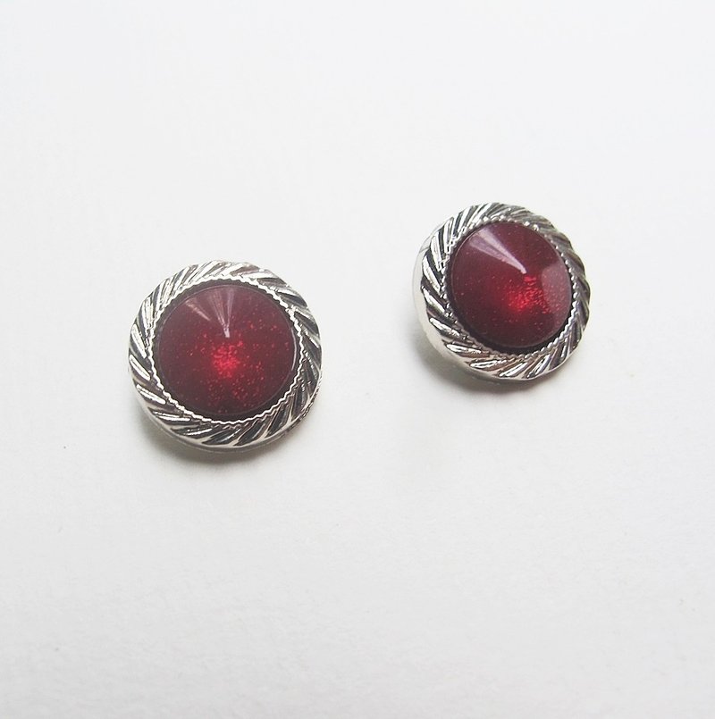 复古手工耳环 银边红宝石色 ▹ 宝石老物 ◃ - 耳环/耳夹 - 塑料 红色