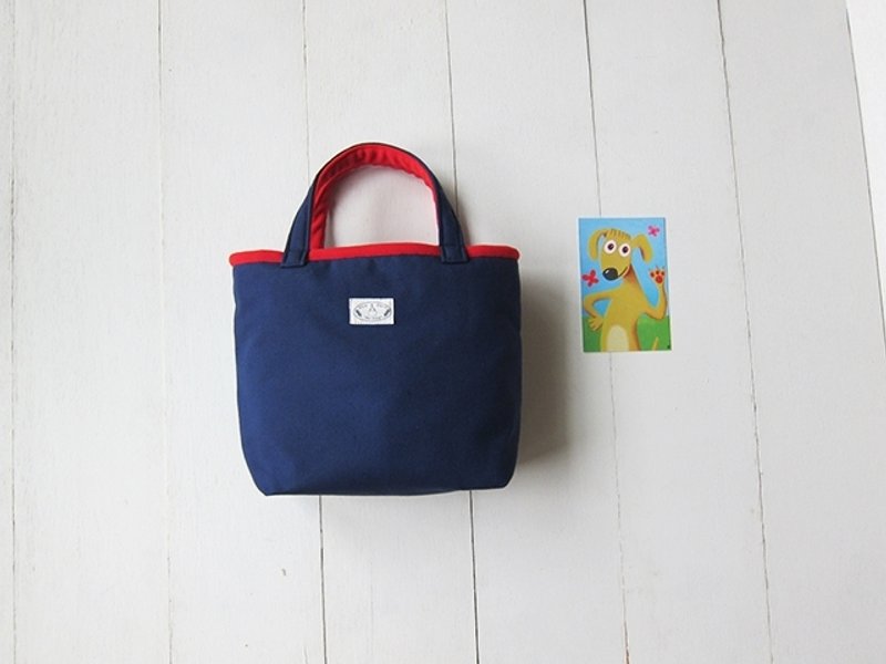 马卡龙系列-帆布小号托特包海军蓝+胭脂红(拉链开口款) - 手提包/手提袋 - 其他材质 多色