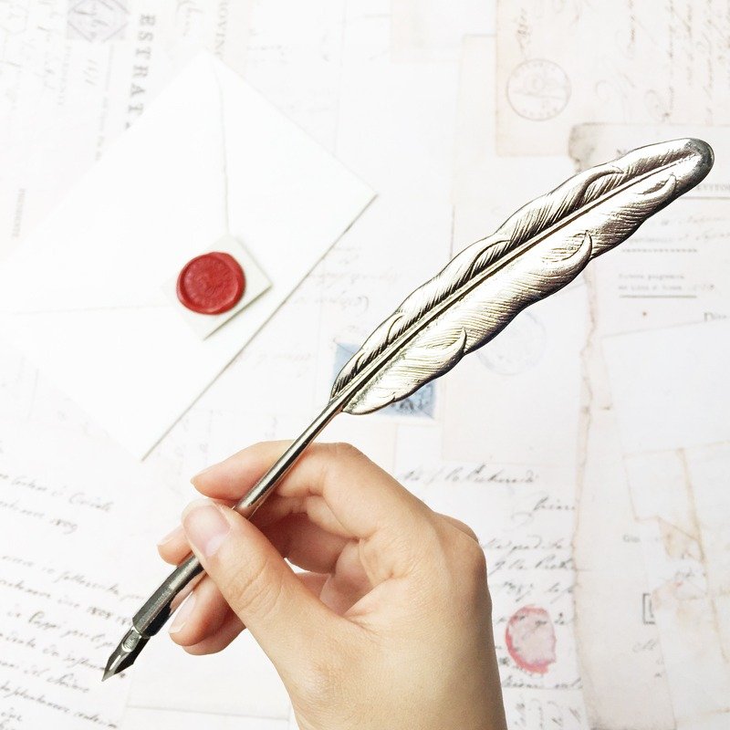 7315/B 锡制羽毛造型沾水笔礼盒  | Francesco Rubinato - 钢笔 - 其他金属 银色
