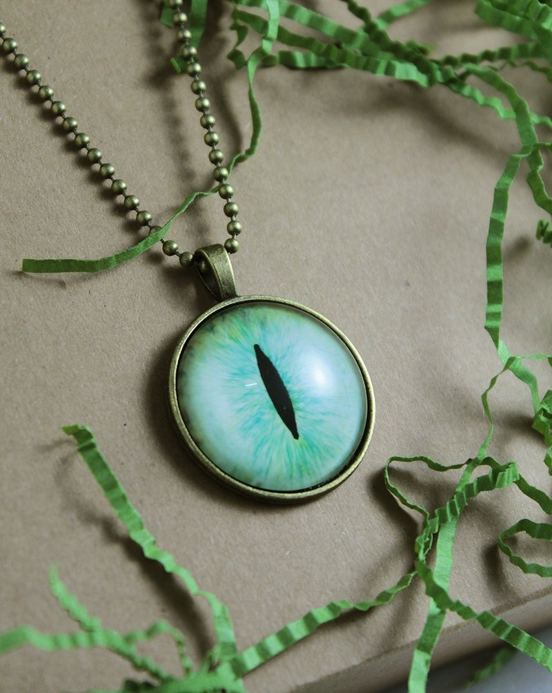 [CAT EYE 系列]大颗猫眼(30mm) 玻璃泡泡 长项链 **1/4弧面-素框订购处** - 项链 - 其他金属 绿色