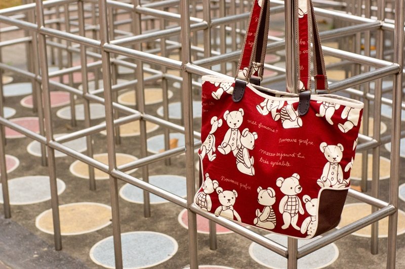 爱地球手作包*熊熊购物袋侧背包 | 选自己喜欢的布料 - 侧背包/斜挎包 - 其他材质 红色