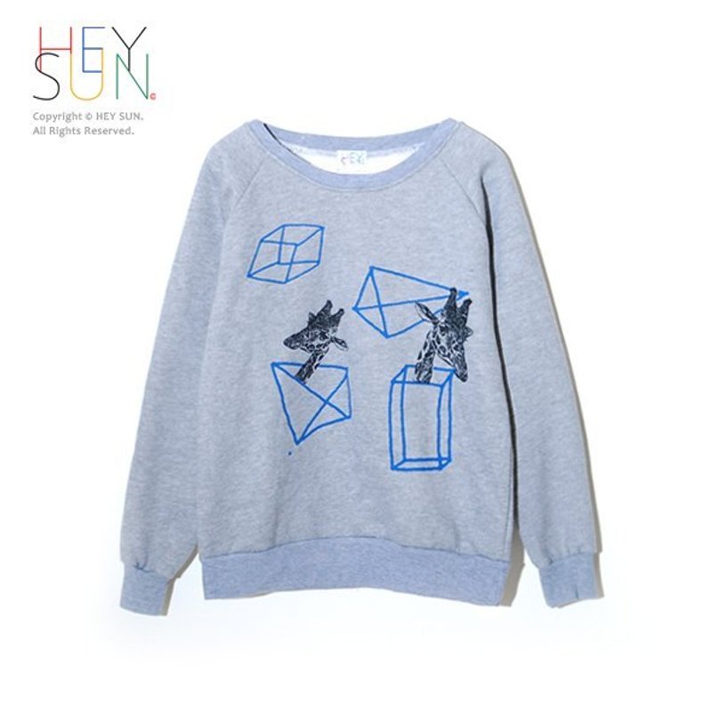 【M0294】HEY SUN独立手作品牌·厚磅亲肤GIRAFFE CUBE手肘补丁上衣－灰 - 女装 T 恤 - 棉．麻 灰色