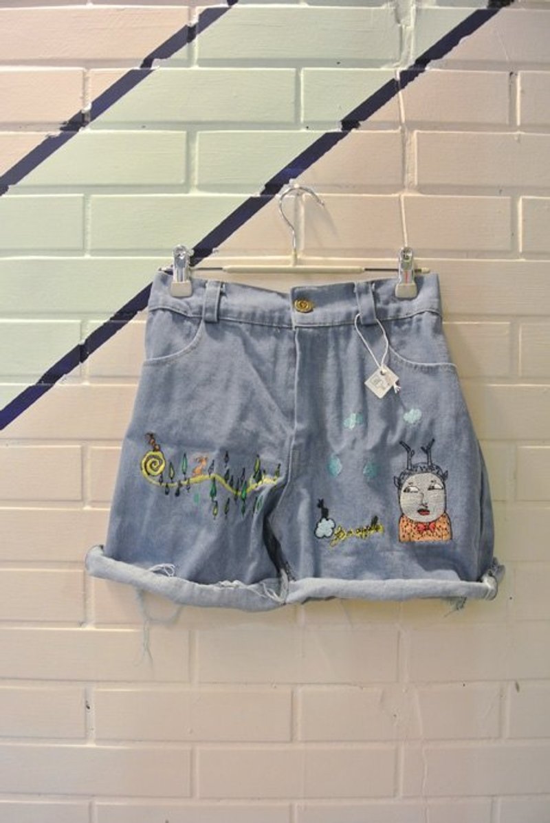 刺绣短裤 ◆ 鹿角人(深色) - 女装长裤 - 其他材质 