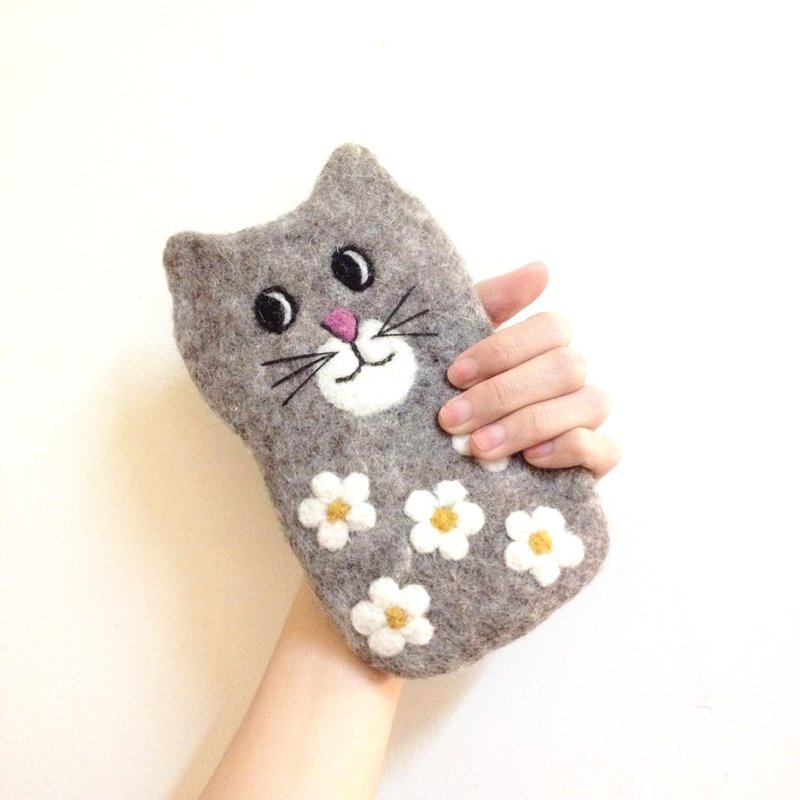 猫咪羊毛毡手机套/灰色 - 其他 - 羊毛 灰色