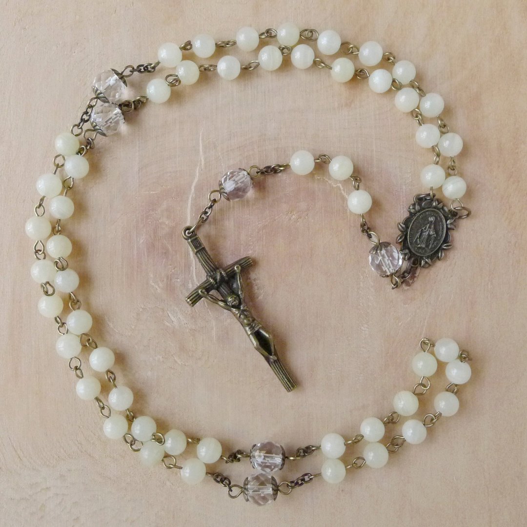 § Rosary § 绿青玉+白水晶 - 项链 - 宝石 白色