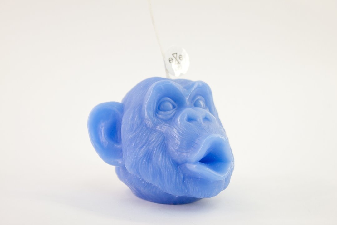 蓝色黑猩猩造型香氛蜡烛 Chimpanzee Candle - 蜡烛/烛台 - 蜡 蓝色