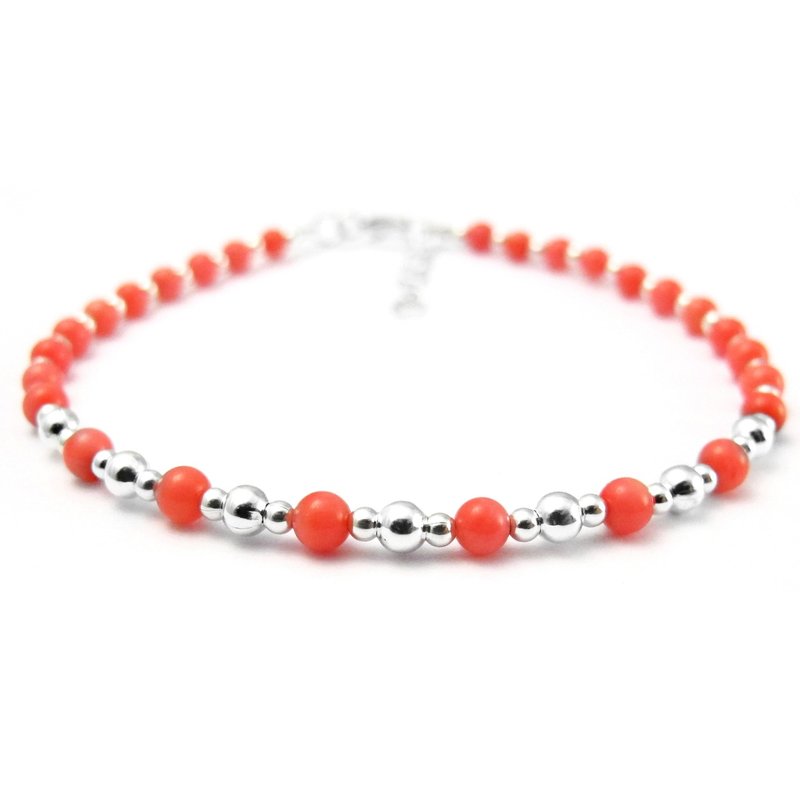 串珠手链 粉红珊瑚手链 串珠宝石缤纷手链-64DESIGN银饰-c2 - 手链/手环 - 宝石 粉红色