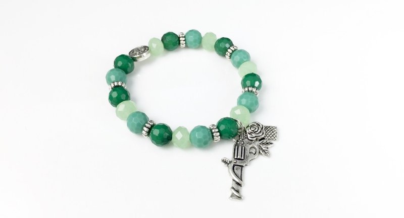“琉璃彩珠 x 银色玫瑰手枪” - 手链/手环 - 其他材质 绿色