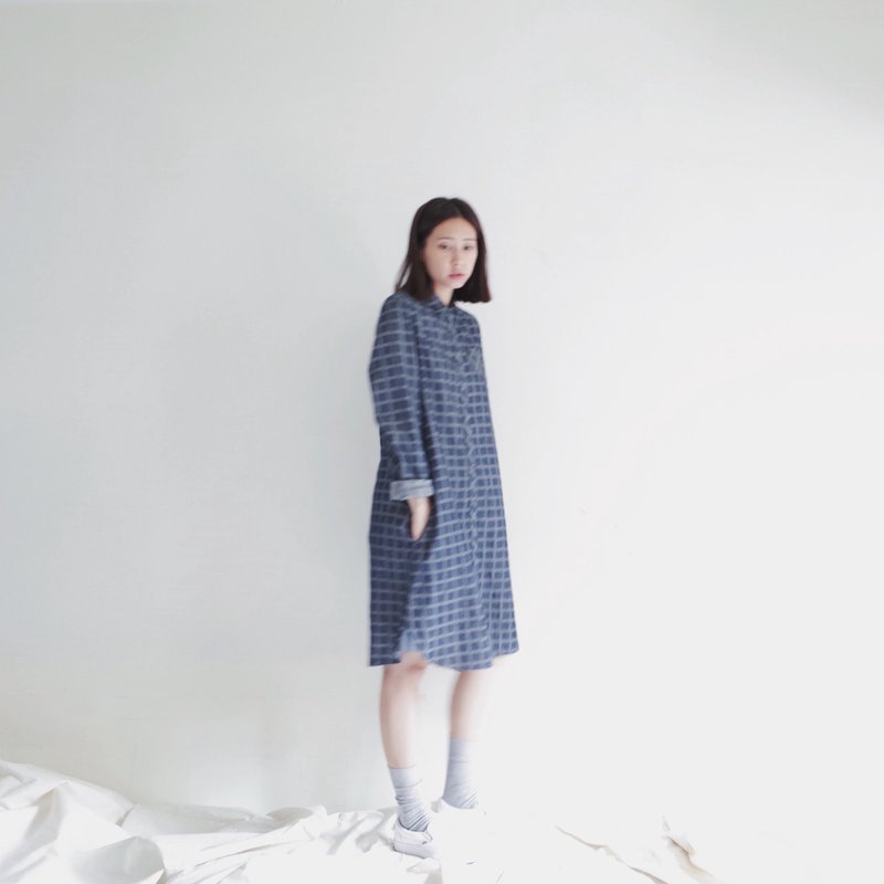 一小格 牛仔长衫 - 女装衬衫 - 棉．麻 蓝色