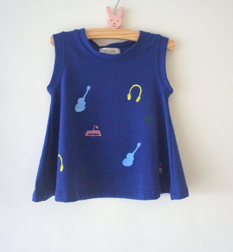 I Love Panda / 吉他.keyboard.耳机 小孩蓝蓝圆弧背心裙 1y-5y - 其他 - 棉．麻 蓝色