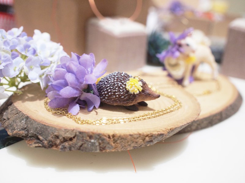 【动物派对系列】紫花小刺猬项链 - 项链 - 塑料 紫色