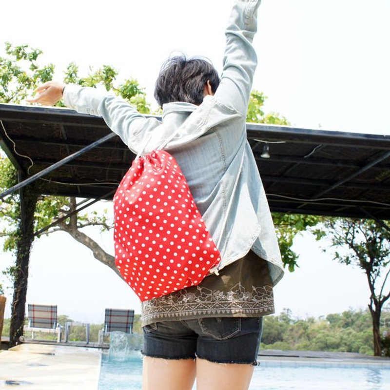 BLR 手工印制 红底点点  束口后背包 - 束口袋双肩包 - 其他材质 红色