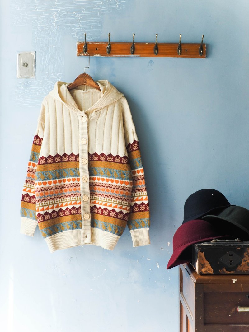 河水山 - 花漾青春时代之少女梦 半立体织纹 古董毛质扣毛衣外套 开襟 古着 毛衣 vintage oversize - 女装针织衫/毛衣 - 羊毛 多色