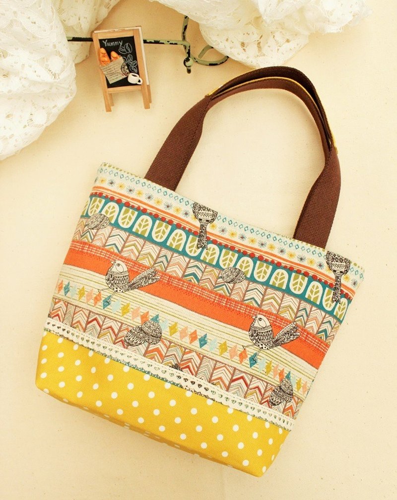 【十木米．Lorenza】森林系提袋 手提袋 #森林鸟乐园 - 手提包/手提袋 - 其他材质 橘色