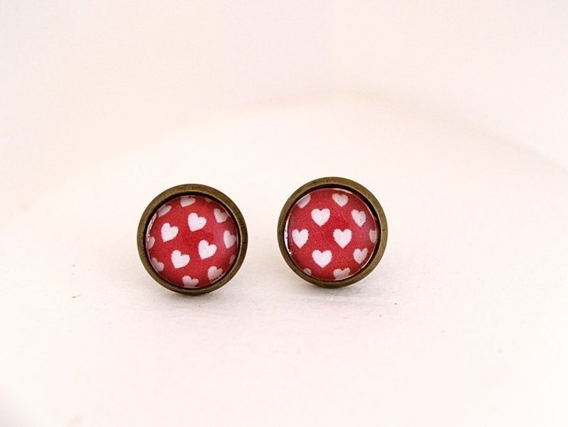OldNew Lady ♥プレゼント♥ブロンズカラーの丸いピアス（小）【スモールハート】 - 耳环/耳夹 - 其他金属 红色