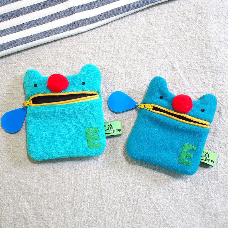 E*group 口水零钱包 红鼻熊  水蓝 - 零钱包 - 棉．麻 蓝色