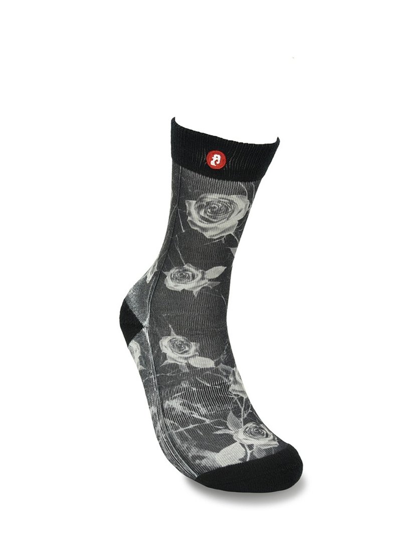 香港设计 | Fools Day印花袜子－ 黑玫瑰 - 袜子 - 棉．麻 黑色