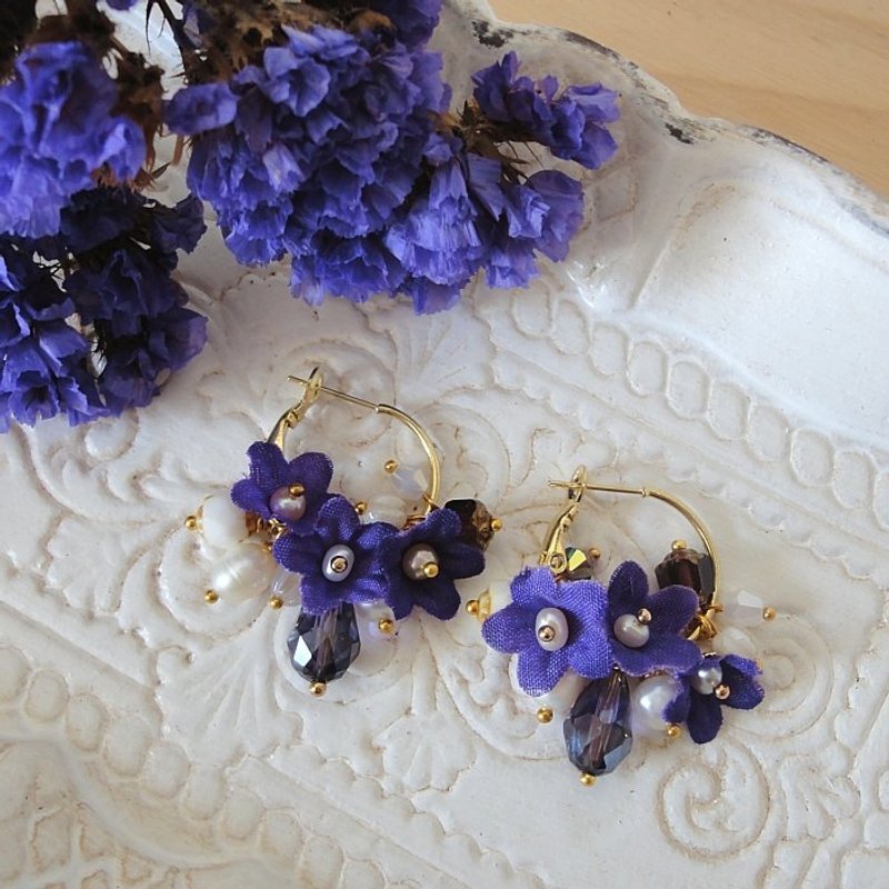 {KPC0034-P}开在冬日里的小花珍珠耳环/耳针-紫花 - 耳环/耳夹 - 宝石 紫色