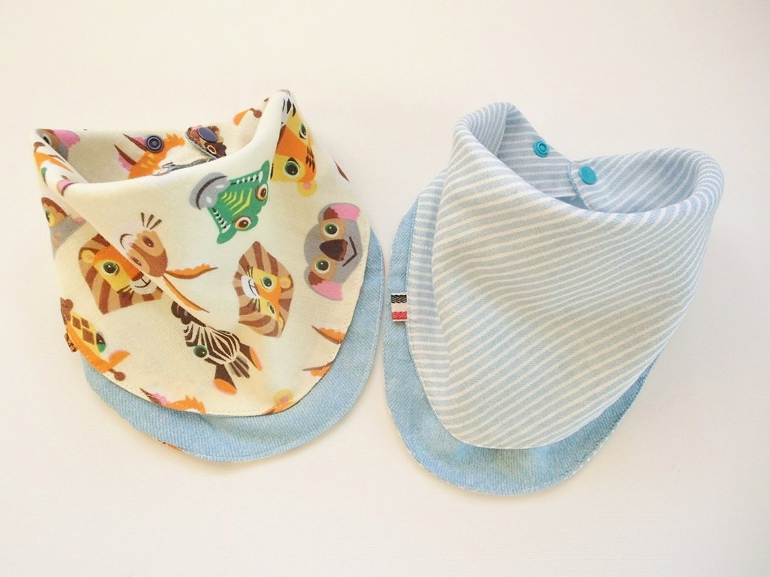 Baby Bib,Set of 2,Reversible,Baby Infinity Scarf Bib,Baby Bandana Bib,Super Soft - 围嘴/口水巾 - 棉 蓝色