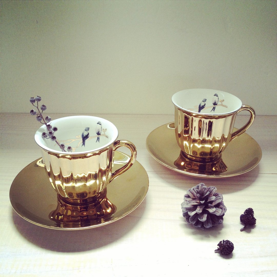 金色小鸟杯盘组 - 咖啡杯/马克杯 - 其他材质 金色