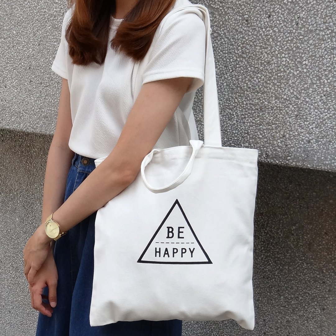 ≡ Little's ≡【BE HAPPY】手提肩背两用帆布包xWHITE*白X圣诞节X交换礼物 - 侧背包/斜挎包 - 其他材质 白色
