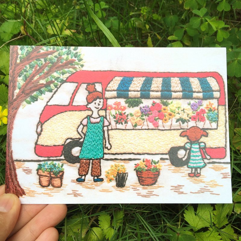 刺绣照片明信片　お花屋さん No.5 - 卡片/明信片 - 纸 多色