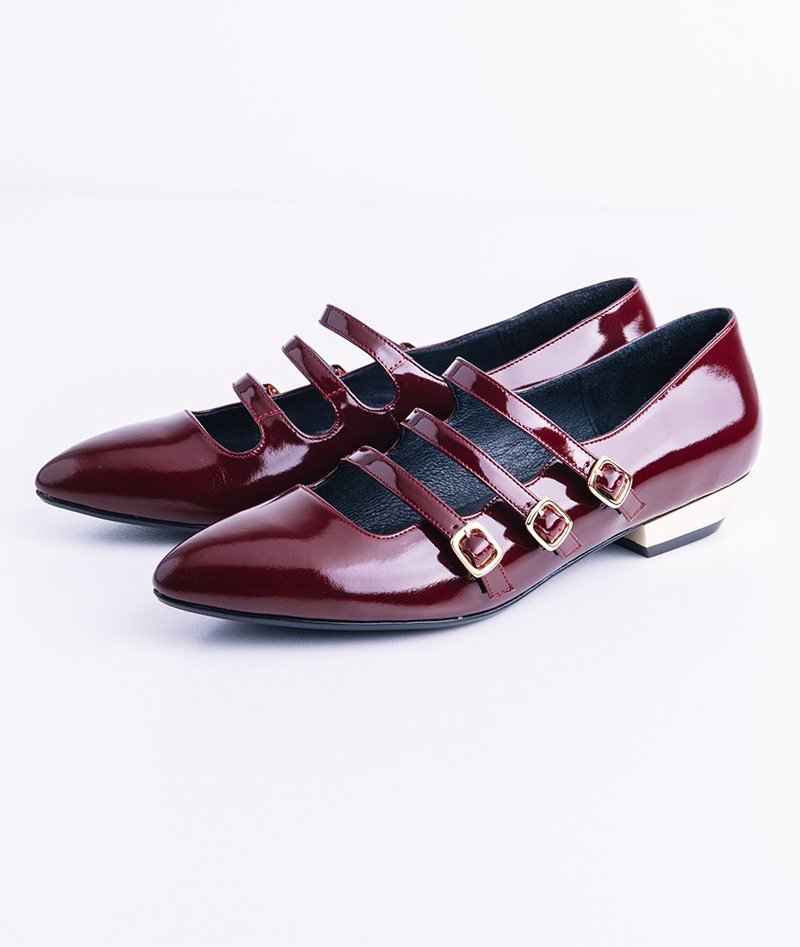 【赫本甜心】镜面玛莉珍低跟鞋-华丽酒红 - 女款短靴 - 真皮 红色
