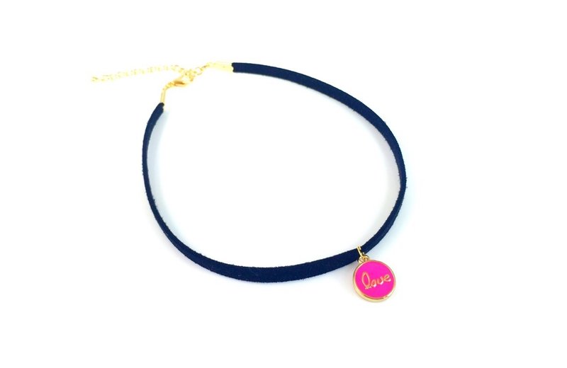 粉色LOVE颈链 - 项链 - 真皮 粉红色