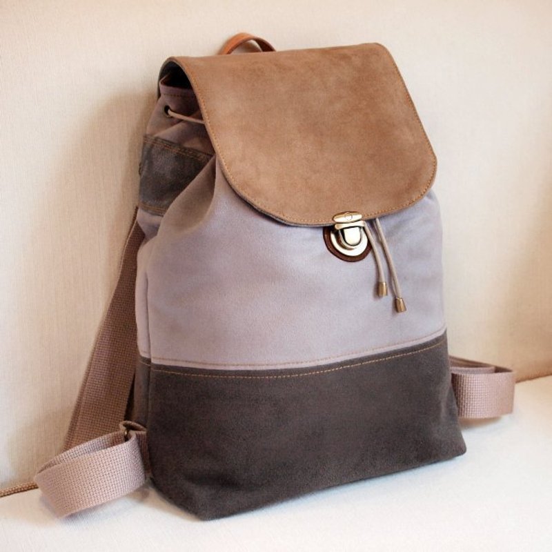 脑板拼了后背包-灰炭驼 - 后背包/双肩包 - 其他材质 灰色