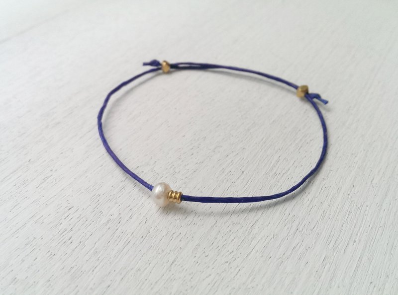 空气般存在 极简幸运蜡绳  #蓝月  (皇家宝蓝 珍珠) - 手链/手环 - 其他金属 蓝色