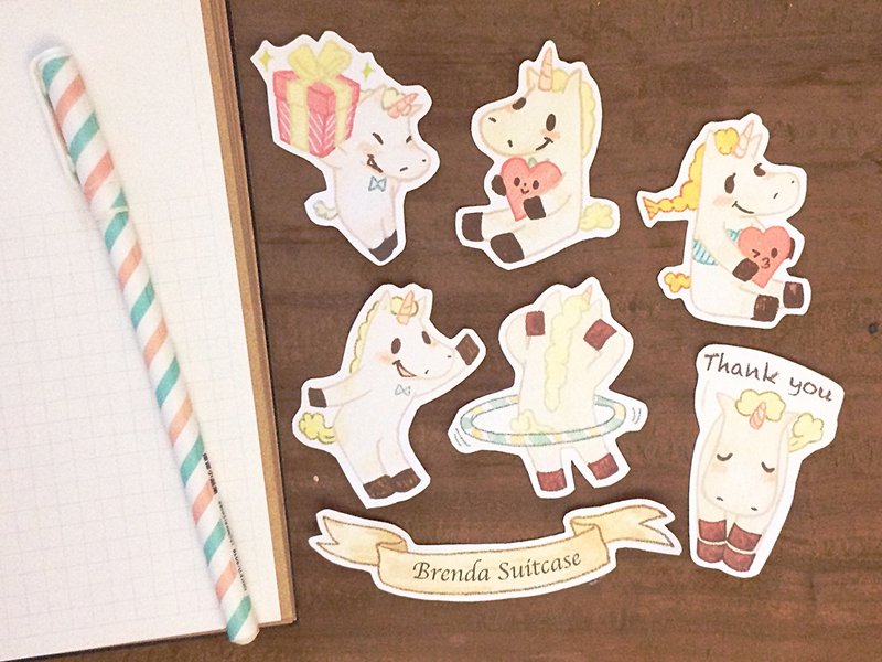 玛尼-手绘感插画手帐贴纸-7入/组 - 贴纸 - 纸 