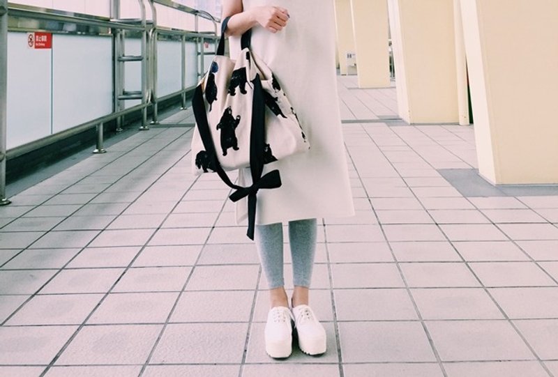 hairmo。雨伞熊2用肩背手提蝴蝶结包-米(售完绝版) - 侧背包/斜挎包 - 其他材质 白色