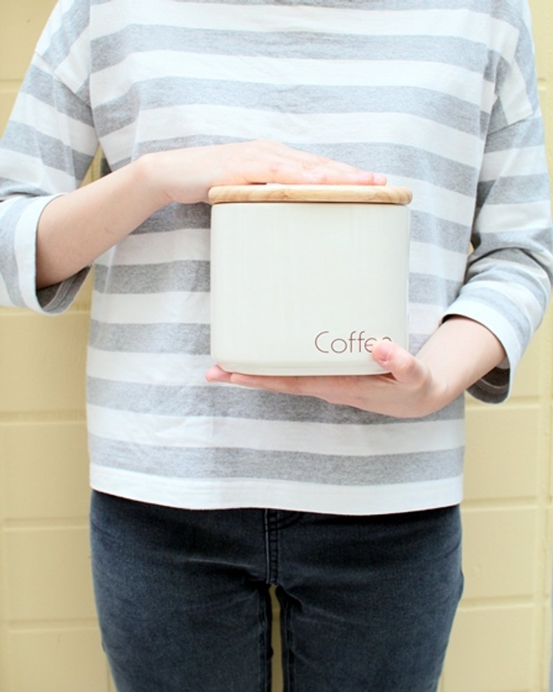 英国进口设计 木头盖陶瓷密封罐 白色置物罐 - 厨房用具 - 其他材质 