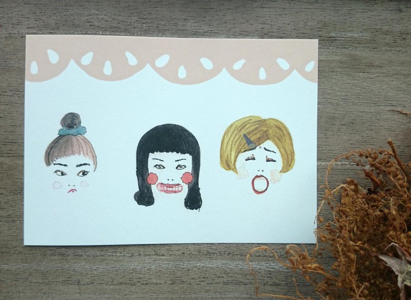 手绘女孩明信片组x2 - 卡片/明信片 - 纸 粉红色