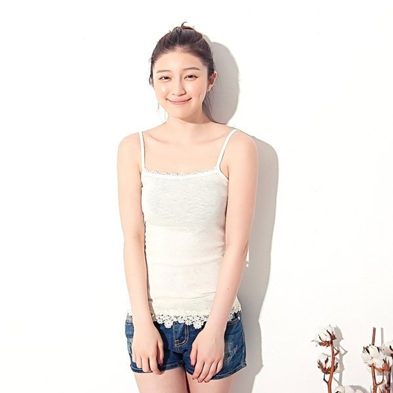 有机棉花朵蕾丝小可爱背心 米 - 女装背心 - 棉．麻 白色