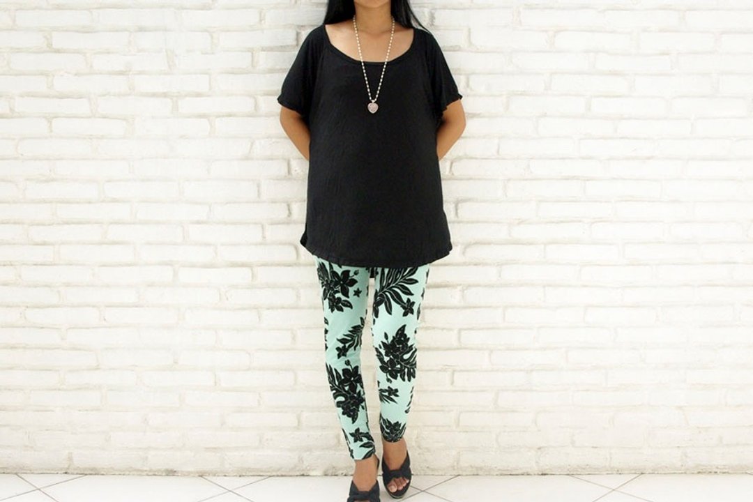 [Latest !!] stretch leggings Long Pants <frangipani Blue> - 女装长裤 - 其他材质 绿色