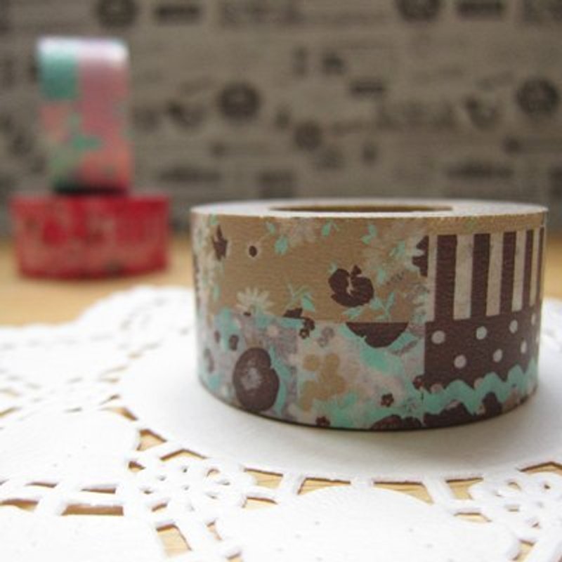 Marks Masking Tape 和纸胶带-单卷 碎花拼布款(MKTS-94 拼布-咖啡) - 纸胶带 - 纸 咖啡色