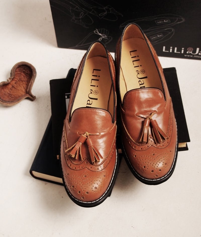 复古雕花流苏乐福鞋_焦糖咖色(仅剩25号) - 女款休闲鞋 - 真皮 红色