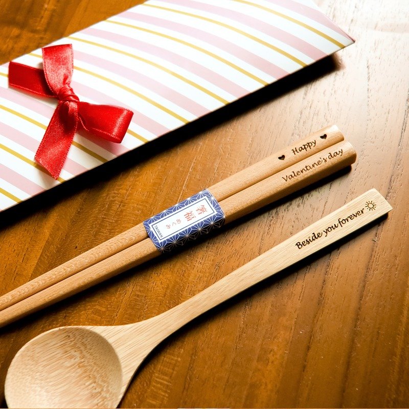 GOTOME | 情人节专属礼物 木质餐具组+包装(粉色/ 蓝绿色) - 筷子/筷架 - 木头 