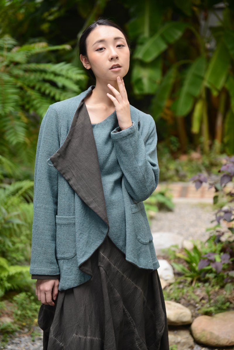 植染手织外套＿湖水蓝＿公平贸易 - 女装休闲/机能外套 - 棉．麻 蓝色