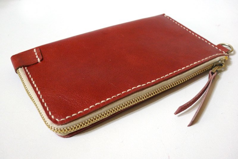 旅行护钞包长夹_手缝皮件 旅行好物 新登场!-朱红款-米布铜链(最后1件) - 皮夹/钱包 - 真皮 