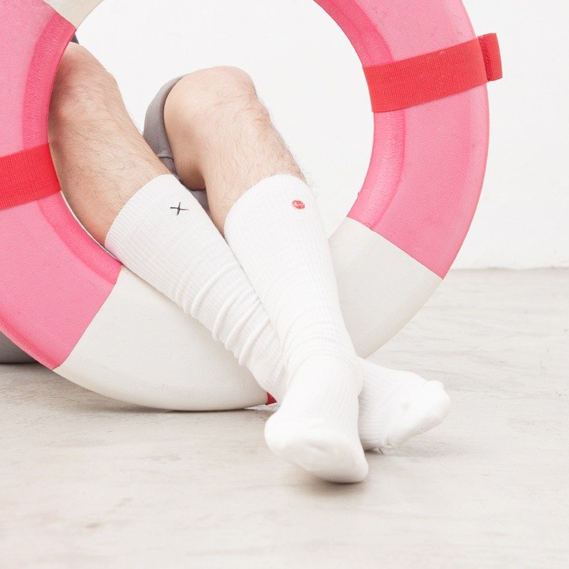 圈叉刺绣 羊毛保暖袜 - 袜子 - 棉．麻 白色