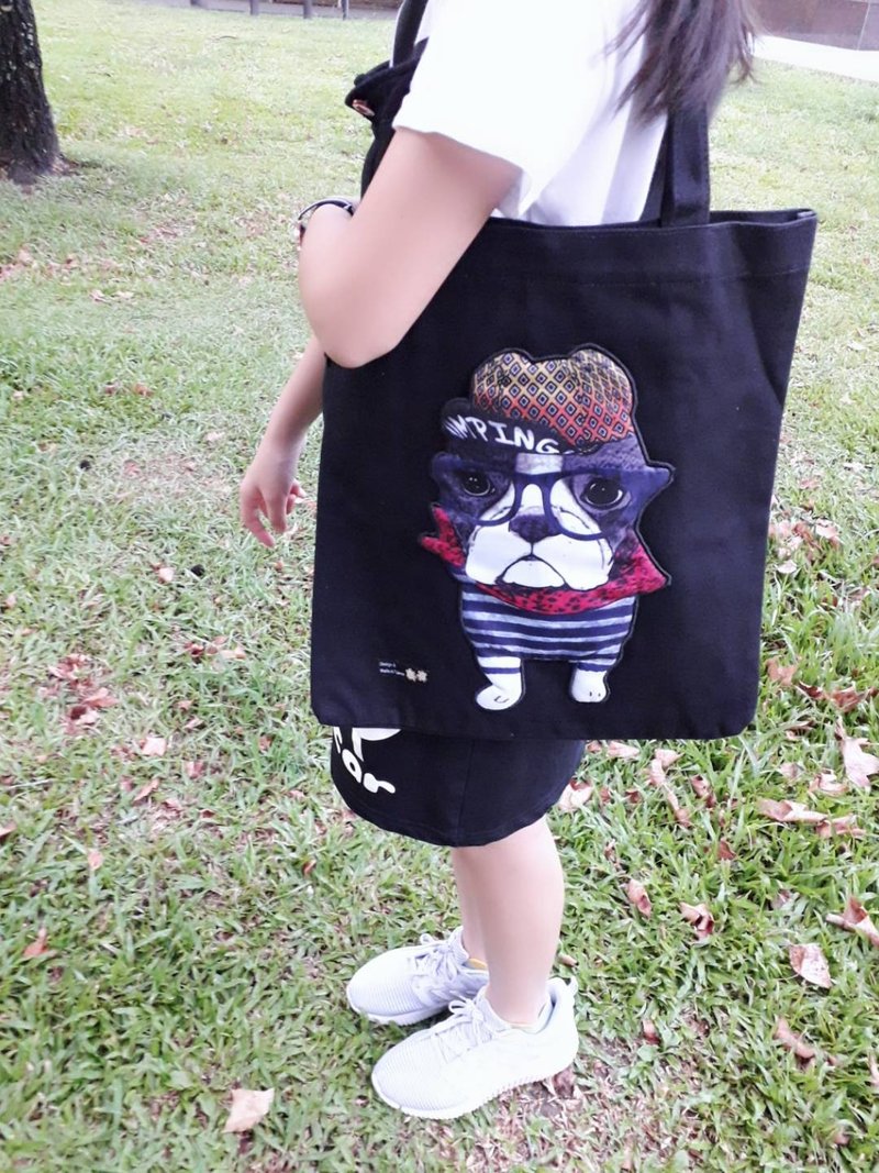 法斗帆布袋 手提肩背包(黑色) - 侧背包/斜挎包 - 棉．麻 黑色